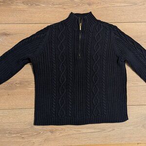 CHAPS 100% Cotton Cable‎ Knit Half-Zip Sweater – Navy Blue (Women's M)